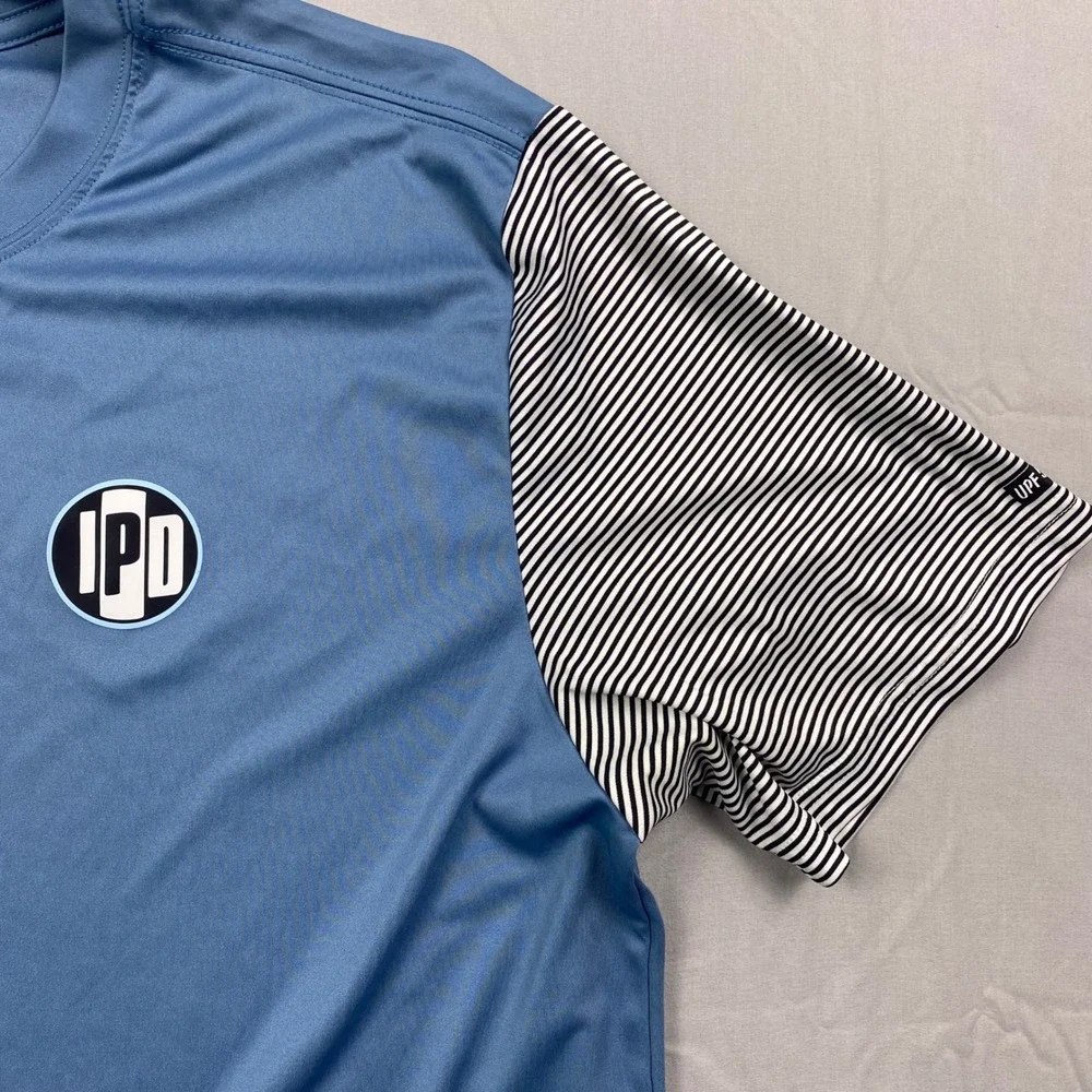 IPD Surf Short Sleeve Rash Guard Mens XL Blue Striped UPF Sun Protection Shirt